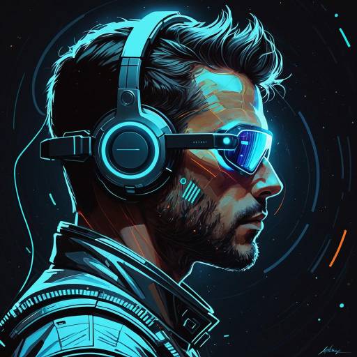 Futuristic Cyberpunk Man with Glowing Headset