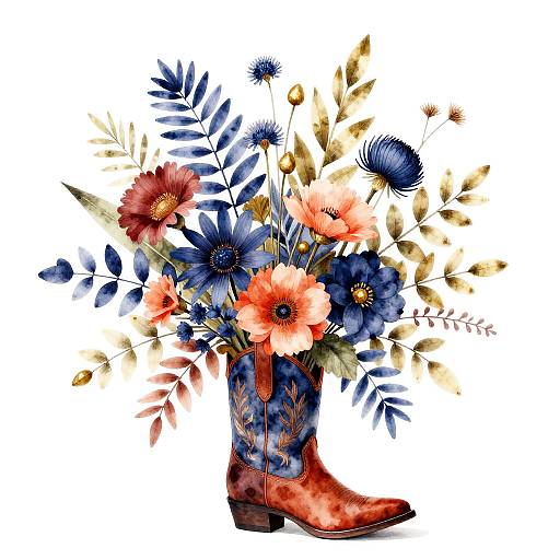 Watercolor Boho Flowers in Cowgirl Boot