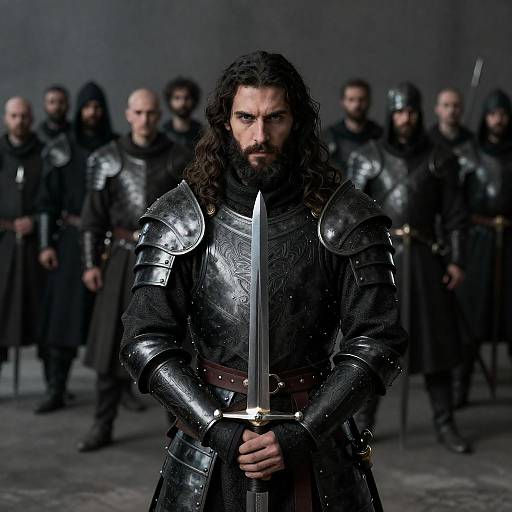 Intense Warrior in Dark Medieval Setting