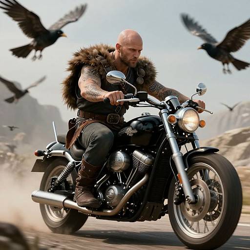 Tattooed Viking Motorcycle Rider