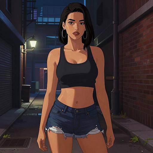 Realistic Hot Girl Urban Night Scene