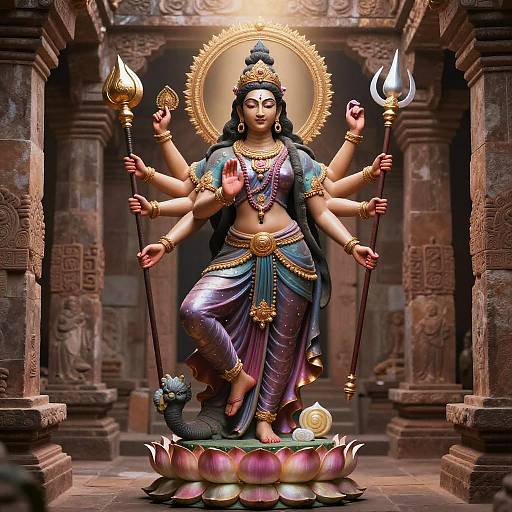 Fierce Warrior Goddess Statue with Multiple Arms