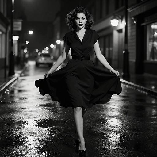 Noir Woman Lifting Skirt in Rain