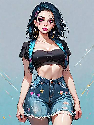 Edgy Street Style Woman in Denim Outfit