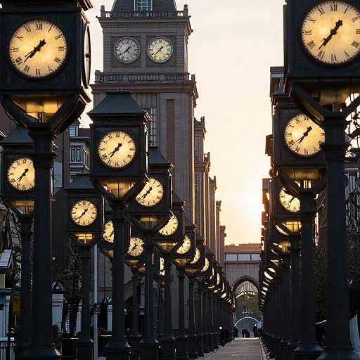 Infinite Rows of Illuminated Clock Towers