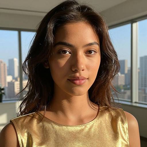 Realistic Portrait of Woman in Gold Top