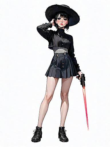 Stylish Woman in Black with Laser Sword
