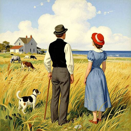 Vintage Rural Scene by the Sea