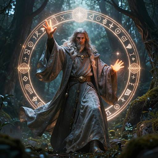 Mysterious Wizard Casting Ancient Spells