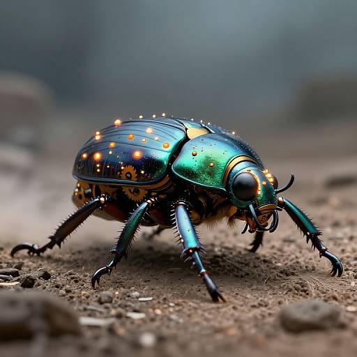 Colossal Clockwork Beetle in Desolate Landscape