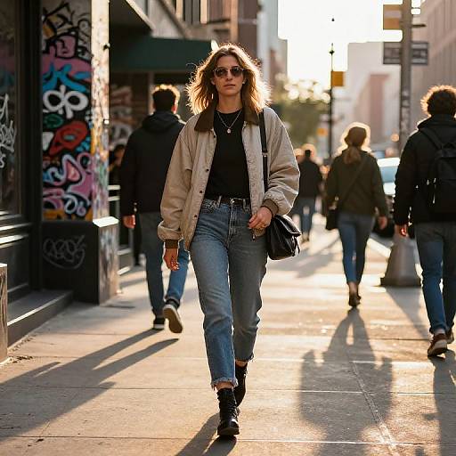 Confident Streetwalker in Urban Golden Hour