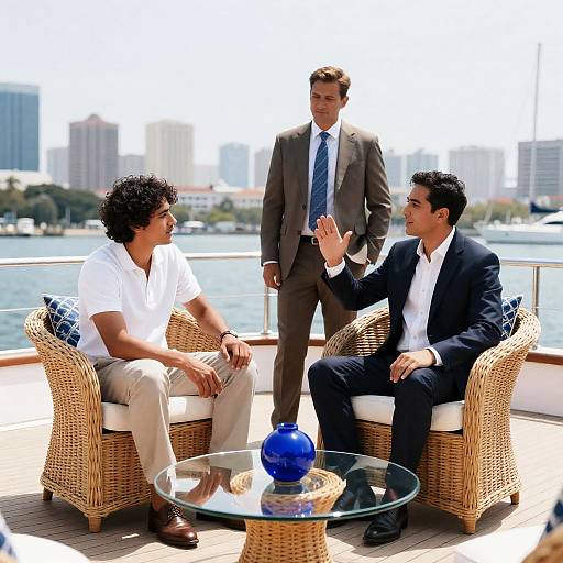Business discussion on yacht deck