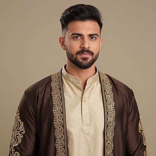 Bearded Man in Embroidered Outfit