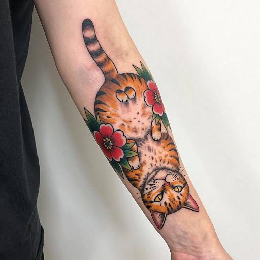 Colorful Traditional Cat Tattoo Design