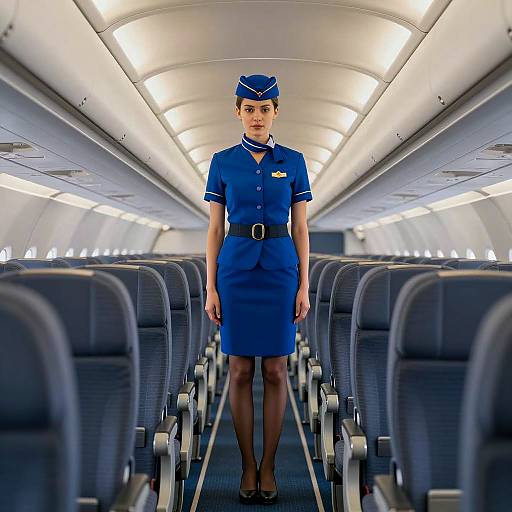 Professional Flight Attendant in Airplane Aisle