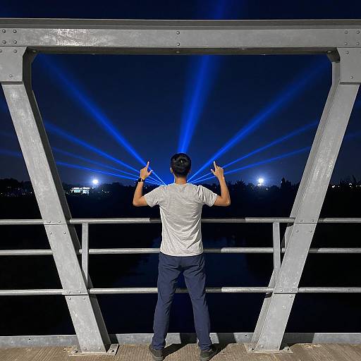 Mysterious Figure on a Metallic Bridge