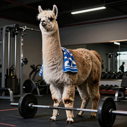 Muscular Llama Weightlifting in Gym