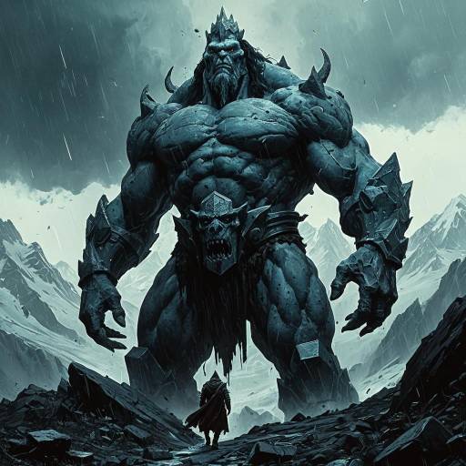 Ancient Elemental Golem on Stormy Mountain Peak