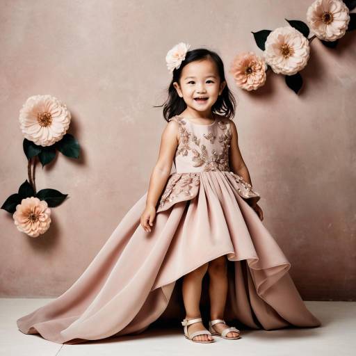 Smiling little girl in elegant pink dress