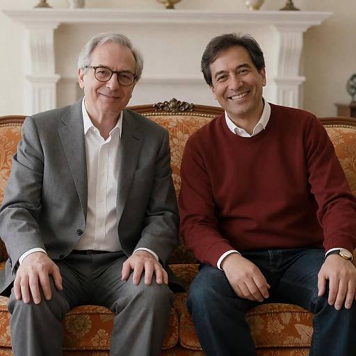 Two Middle-Aged Men on Floral Couch