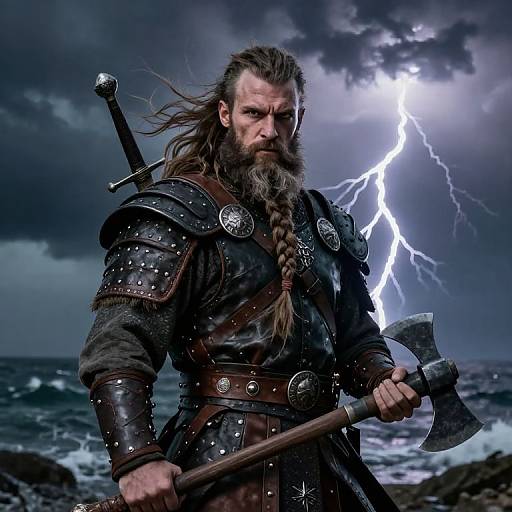 Epic Viking Warrior in Stormy Seascape