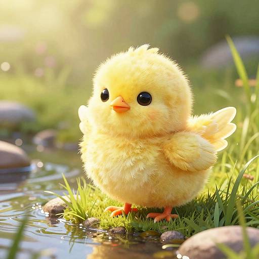 Chubby Yellow Chick in Spring