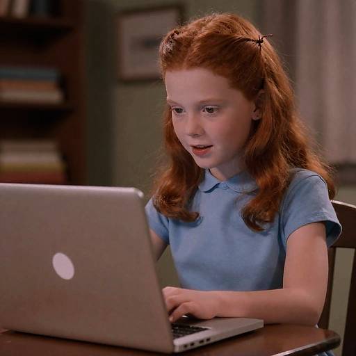 Young Red-Haired Girl with Laptop