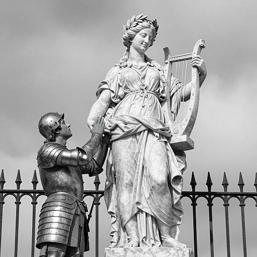 Black and White Statue and Knight Figure