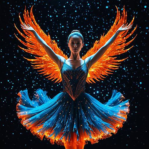 Luminous Ballerina Phoenix with Fiery Wings
