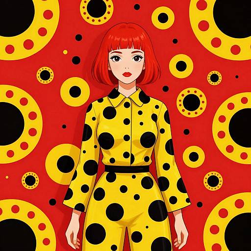 Vibrant Kusama-Style Woman Illustration