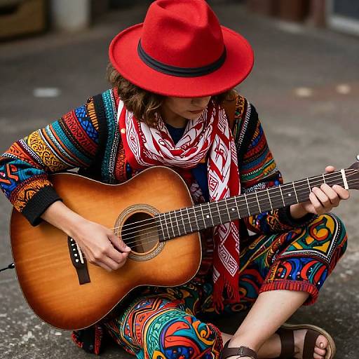 Person with Guitar in Colorful Outfit