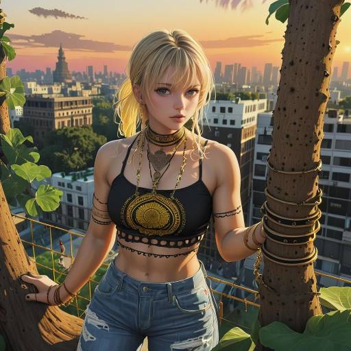 Blonde Heroine in Summer Cityscape