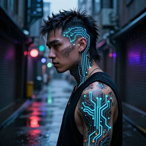 Cyberpunk Mullet with Glowing Tattoos