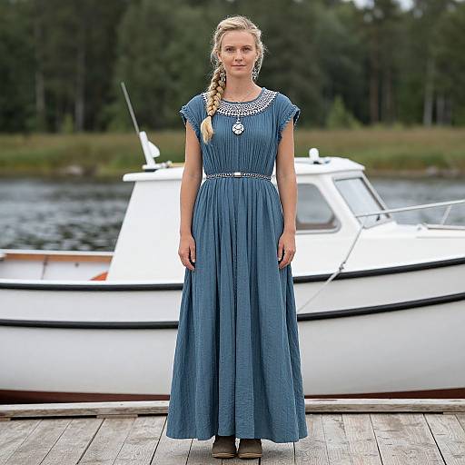 Viking Woman in Blue Dress