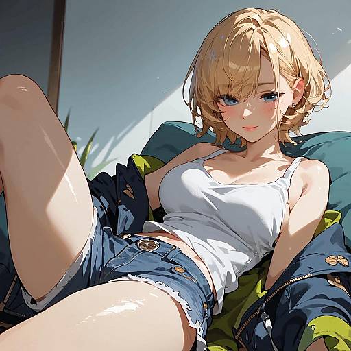 Blonde Anime Tanktop Pinup, Shiny Skin