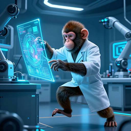 Monkey Scientist with Holographic Display