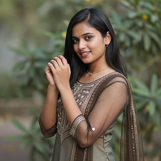 Realistic Portrait of Woman in Net Salwar