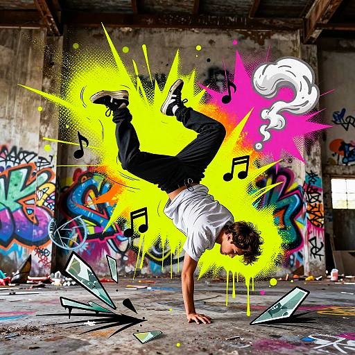 Bold Breakdancing Boy in Urban Graffiti