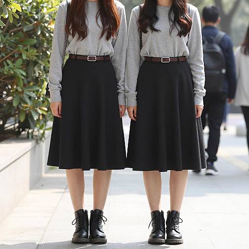 Matching Casual Outfits on Sunny Sidewalk