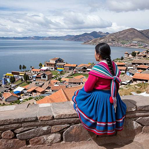 Taquilenos Woman Overlooking Lake Titicaca
