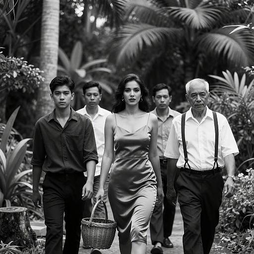 Tropical Garden Stroll in Black and White