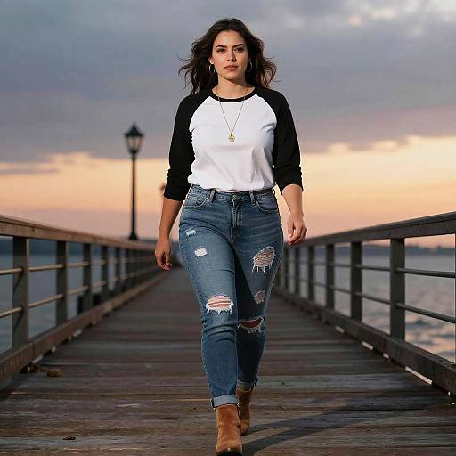 Stocky Woman Evening Pier Walk