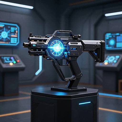 Futuristic Machine Gun on Pedestal