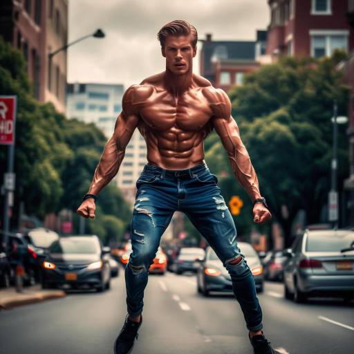 Epic Action Shot of a Muscular Male Model