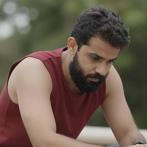 Bearded Man in Red Sleeveless Shirt