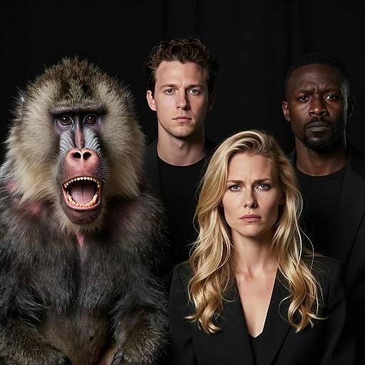 Diverse Group with Baboon Portrait