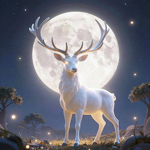 Glowing Cosmic Stag Under Full Moon