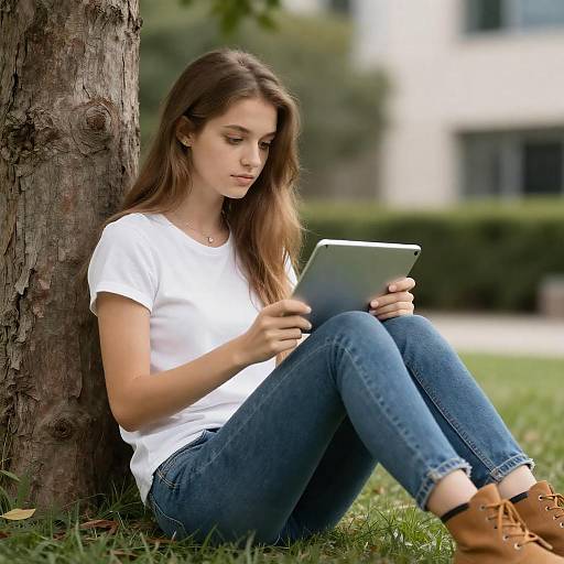 Young Woman Enjoying Nature with Tablet