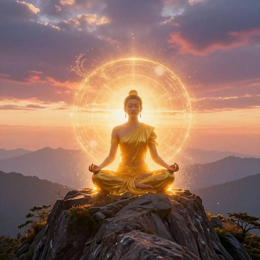 Serene Meditation on Mountain Sunrise