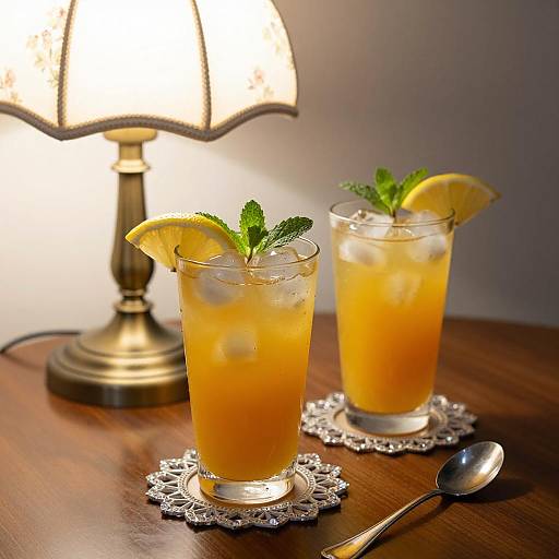 Refreshing Iced Orange Drink on Wooden Table